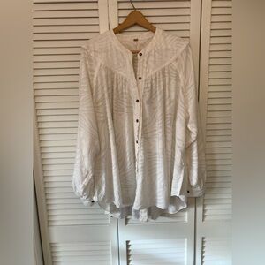 Free People Romantic White Patterned Button-Down Shirt Large